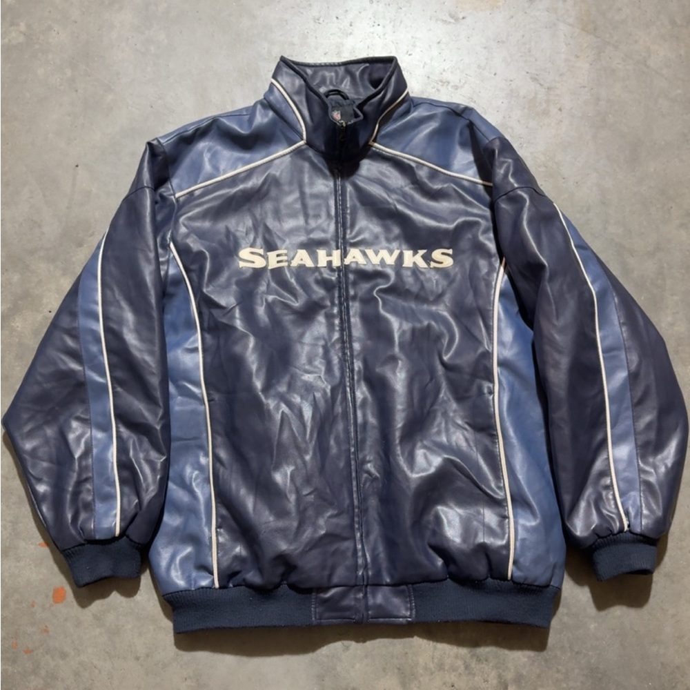 NFL Seahawks Navy Leather Bomber Jacket